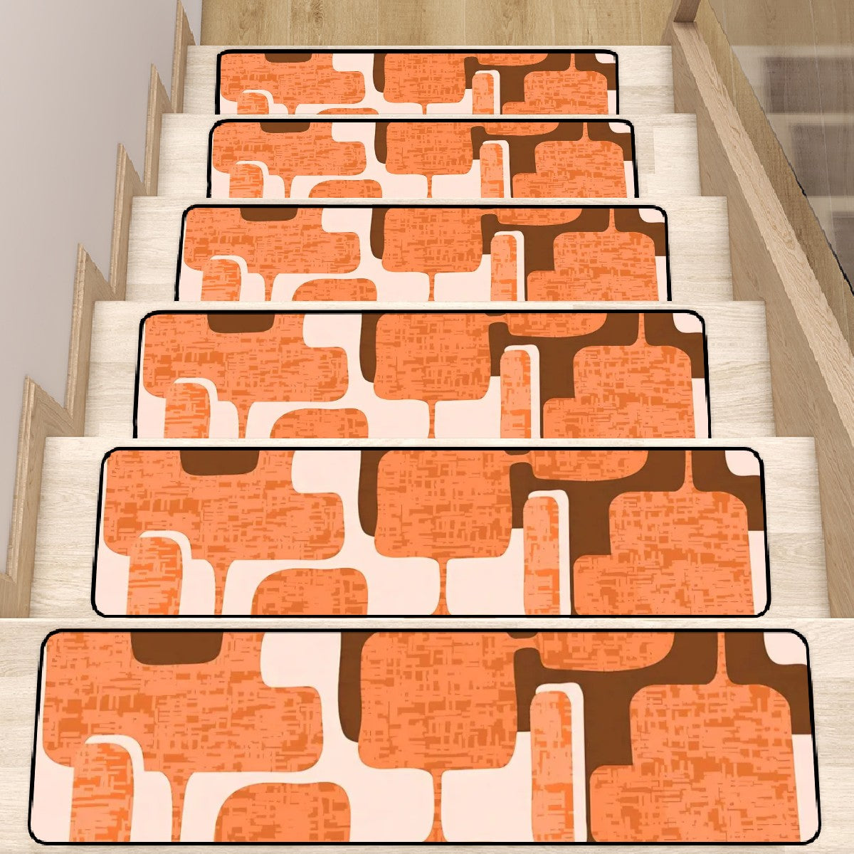 Mid Century Modern Geometric Brown, Orange, Groovy Mod Non Slip Carpet for Stairs Treads - Mid Century Modern Gal