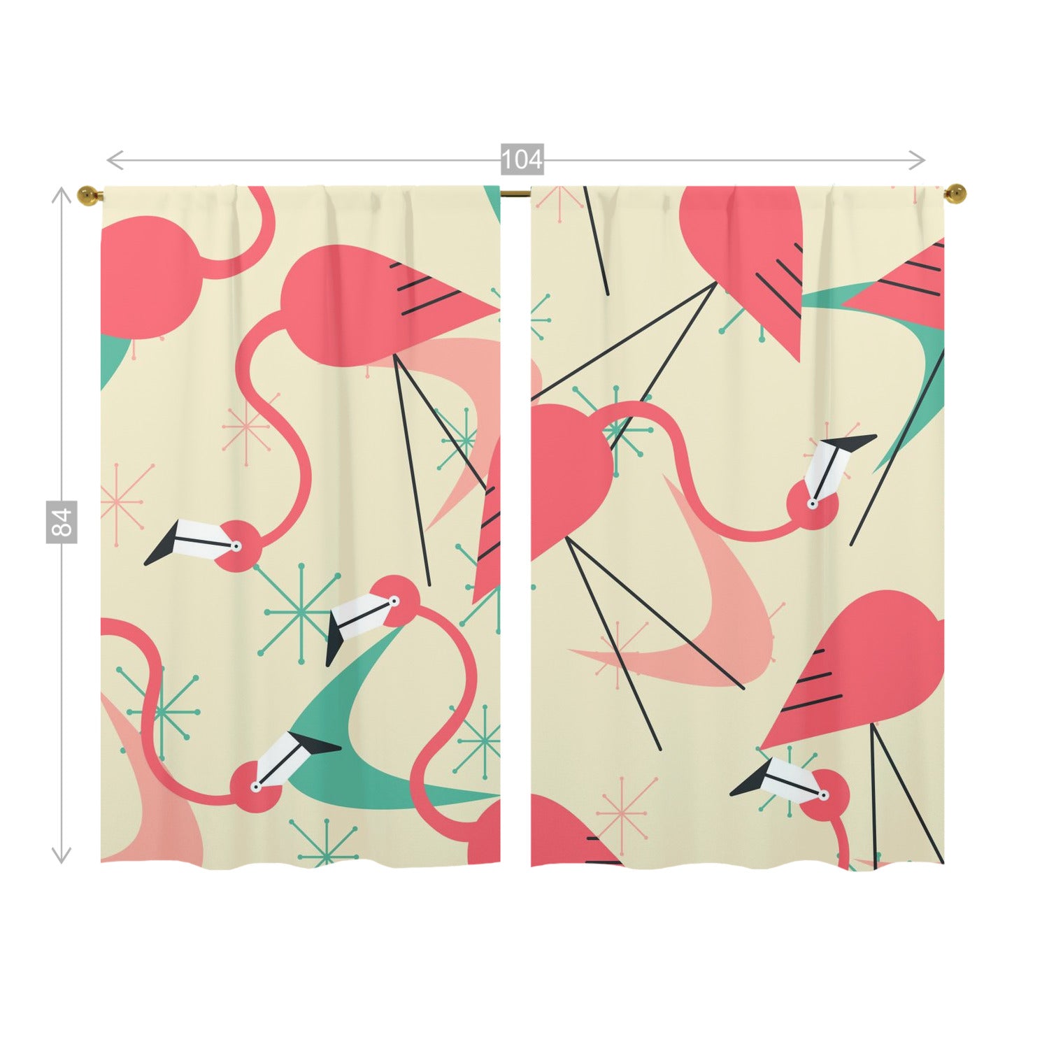 Mid Century Modern Flamingo Kitschy Fun Quirky Retro Window Curtains (two panels) - Mid Century Modern Gal