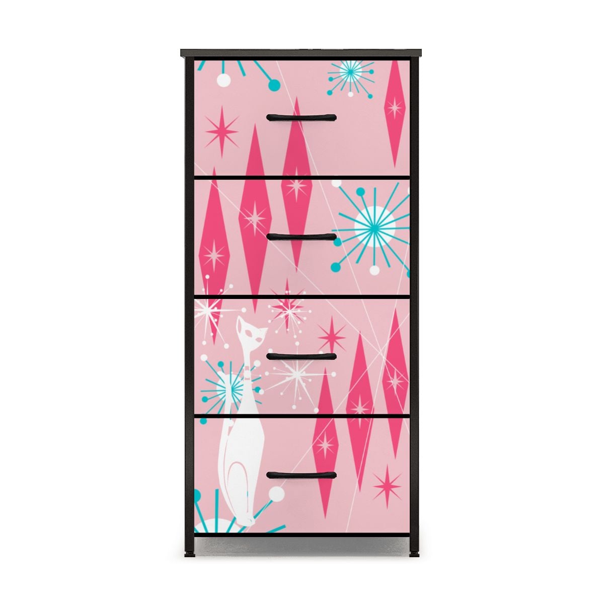 Mid Century Modern Atomic Cat Pink Starburst 4-Drawer Dresser - Mid Century Modern Gal