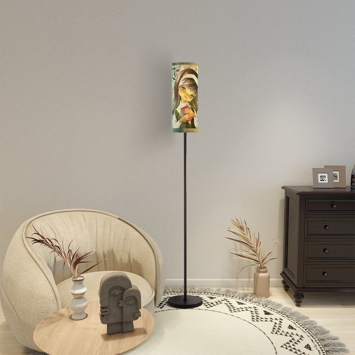 Vintage 60s 70s Big Eyed Girl, Book Lover, Mod Floor Lamp - Mid Century Modern Gal