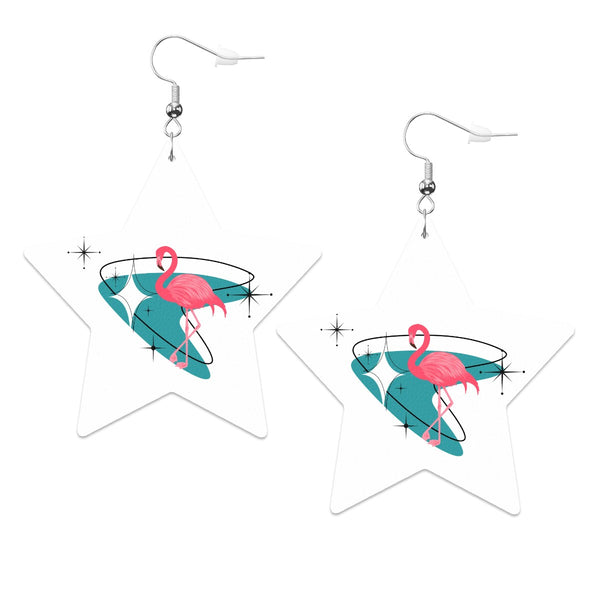 Kitschy Mid Mod Flamingo White Vegan Leather Star Earrings