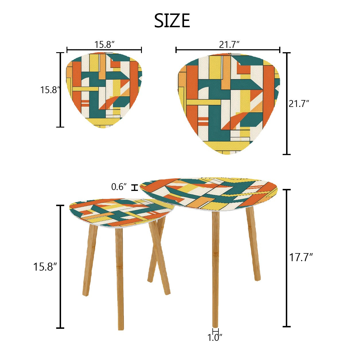 Mid Century Modern Orange Teal Yellow Bauhaus Geometric Designed Nesting Tables - Mid Century Modern Gal