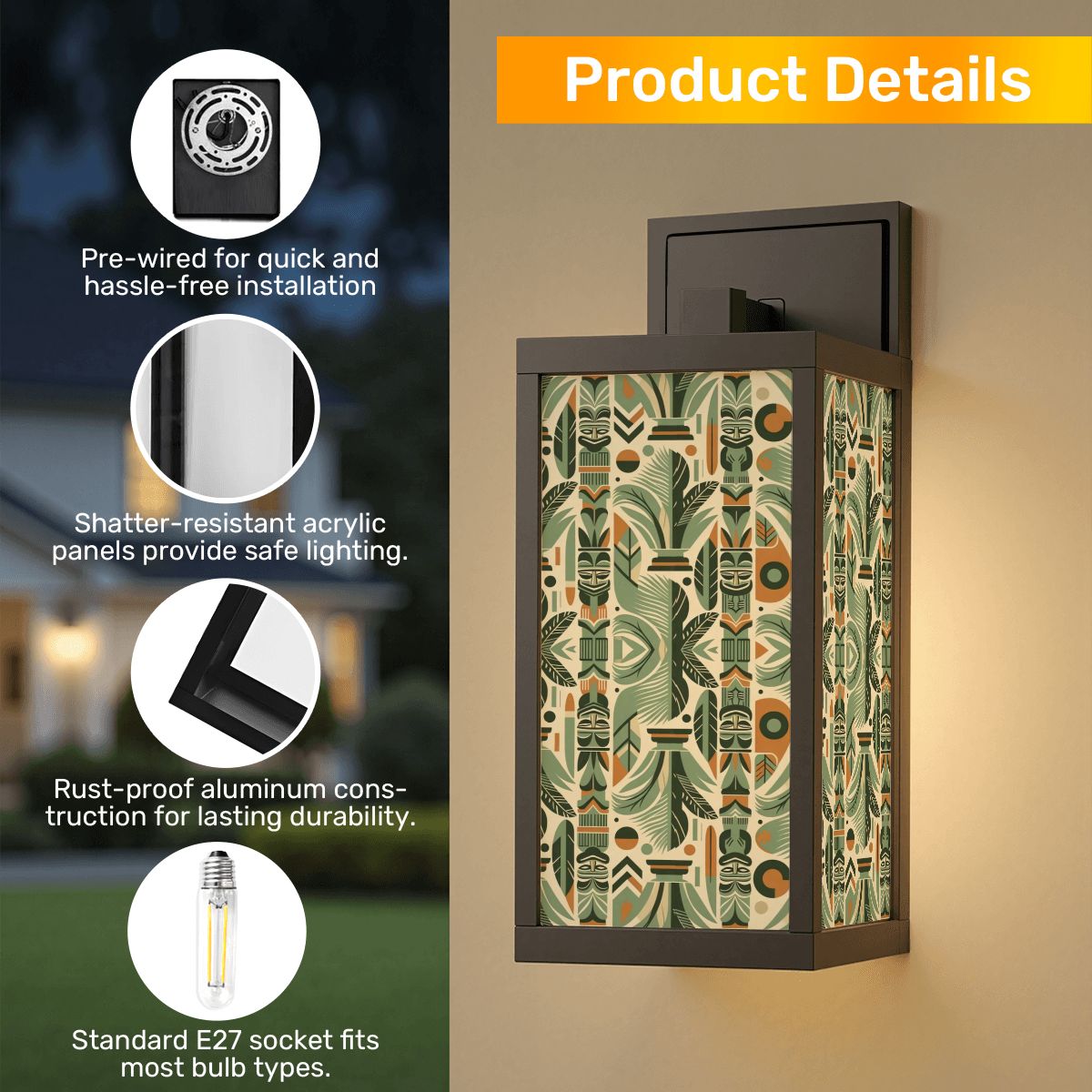 Mid Century Modern Tiki Lights, Entry Way, Bathroom, Green, Yellow Mod Patio Wall Light - Mid Century Modern Gal