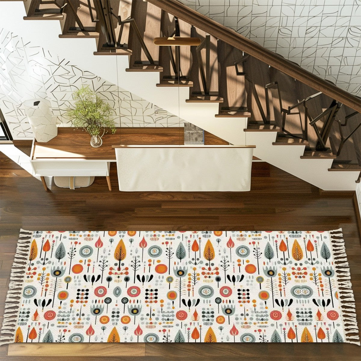 Mid Century Modern Scandinavian Designed Retro Runner Rug with Tassels - Mid Century Modern Gal