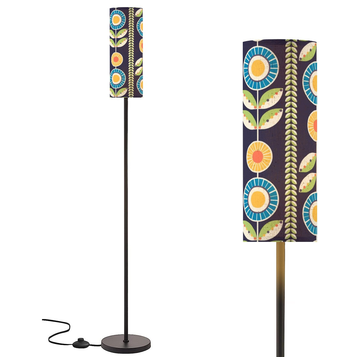 Modern Scandinavian Flower Blue, Orange Yellow Green Mid Century Modern Floor Lamp - Mid Century Modern Gal