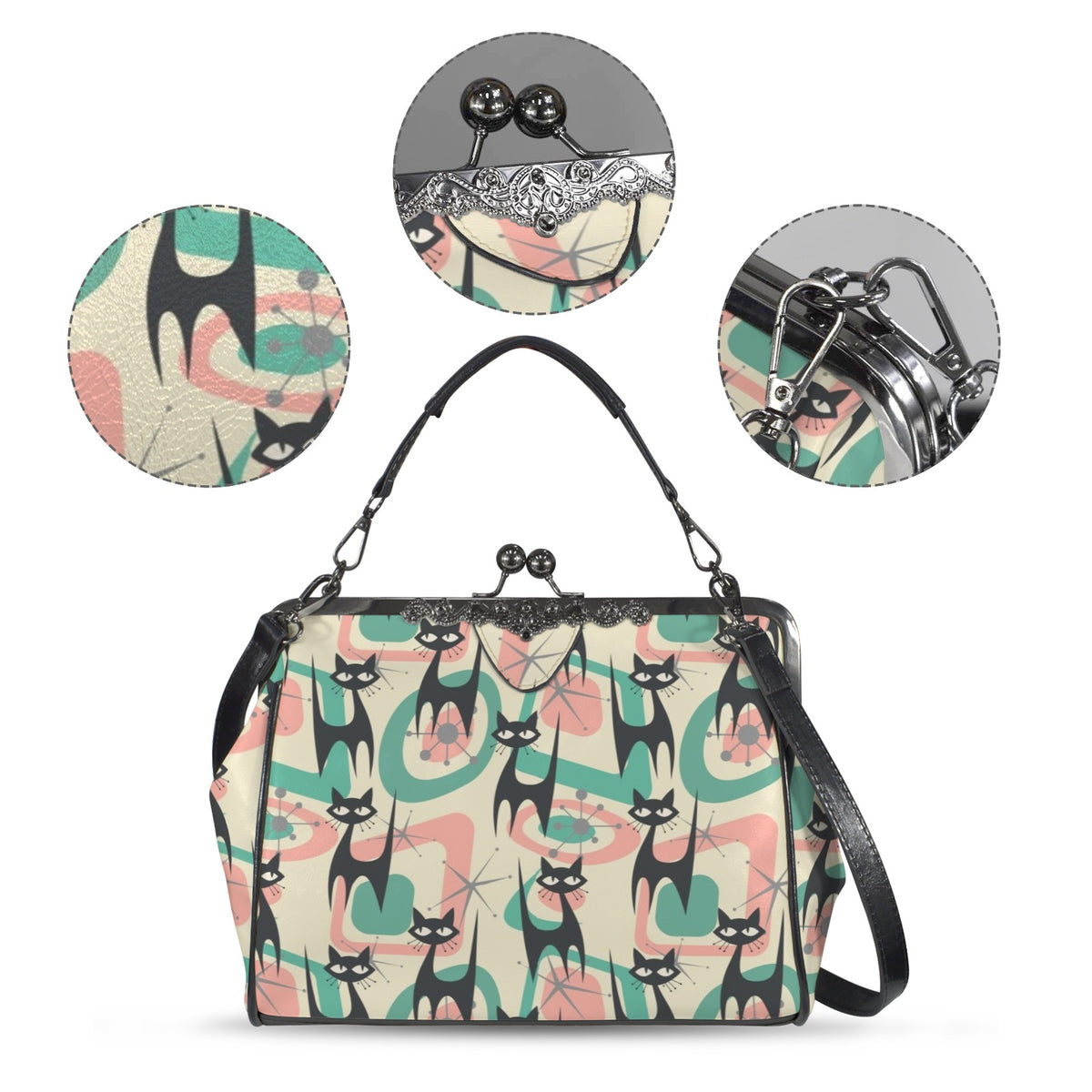 Atomic Cat Mid Century Modern Starburst Retro Kitsch Kisslock Crossbody Purse - Mid Century Modern Gal