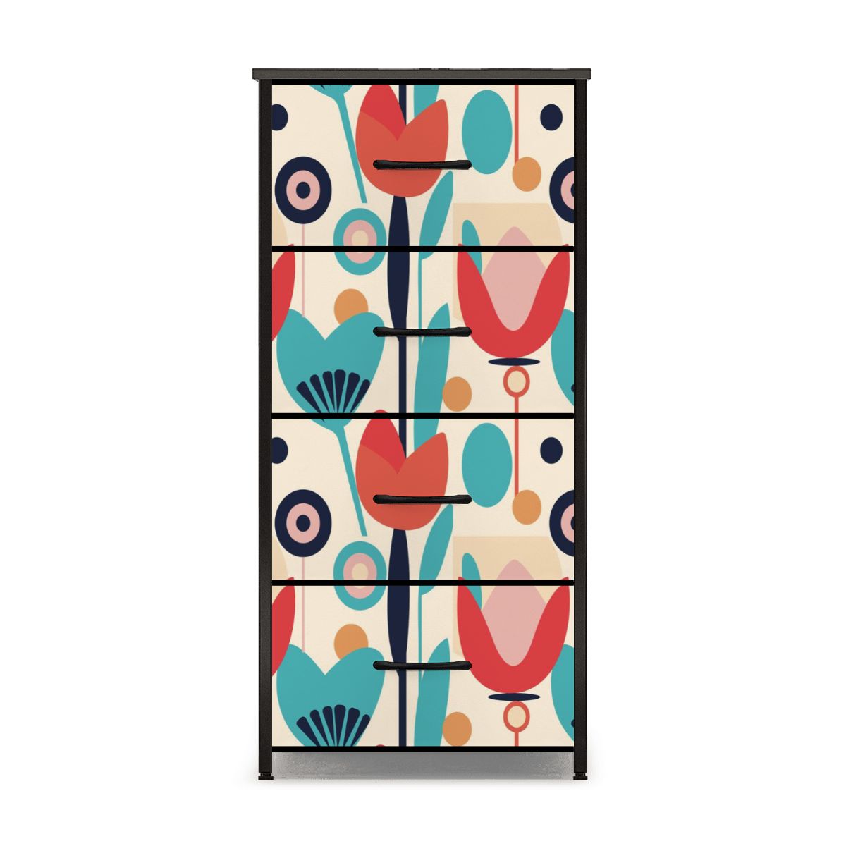 Mid Century Modern Retro Scandinavian Floral 4-Drawer Dresser - Mid Century Modern Gal