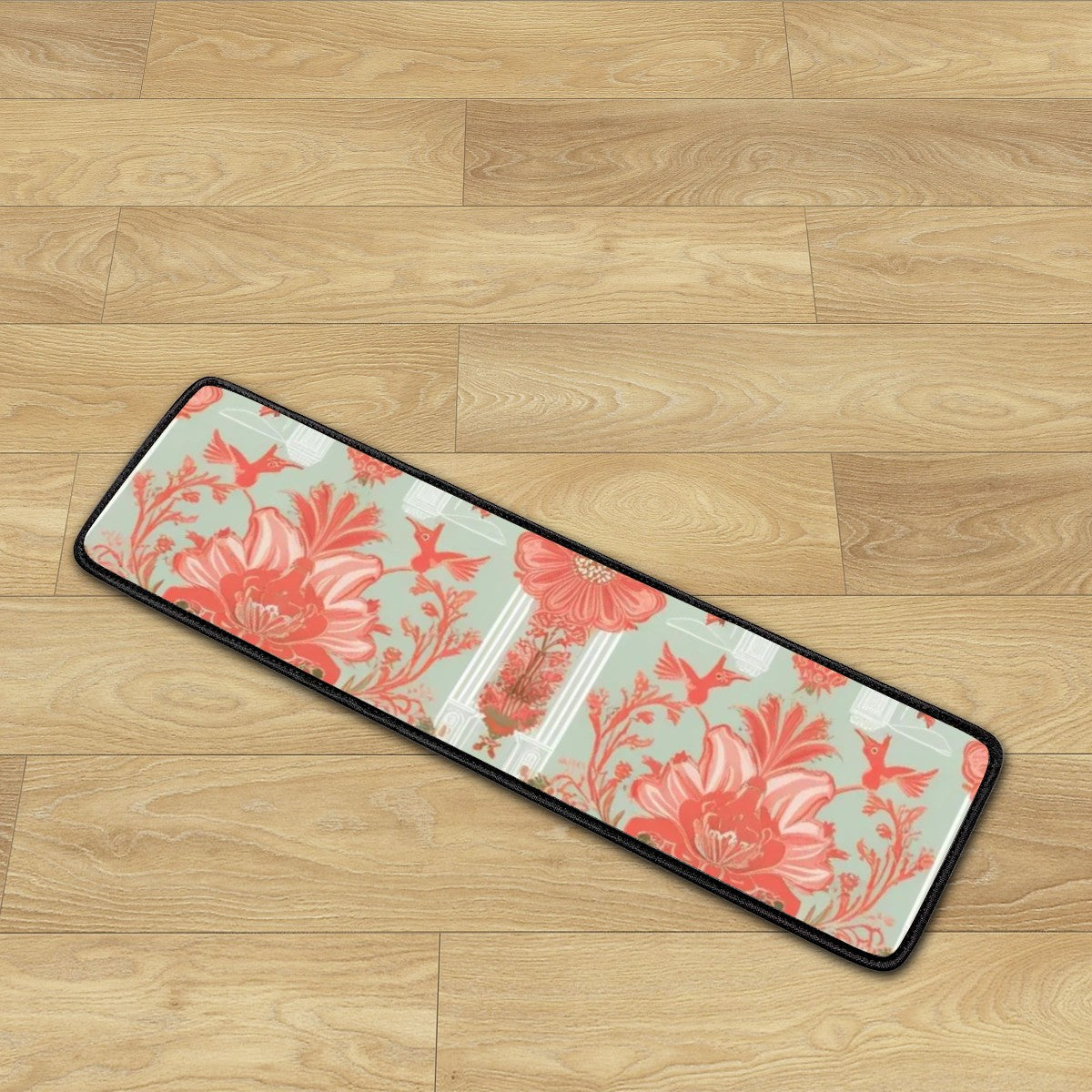Chinoiserie Elegant Floral, Coral, Green Non Slip Carpet for Stairs Treads - Mid Century Modern Gal