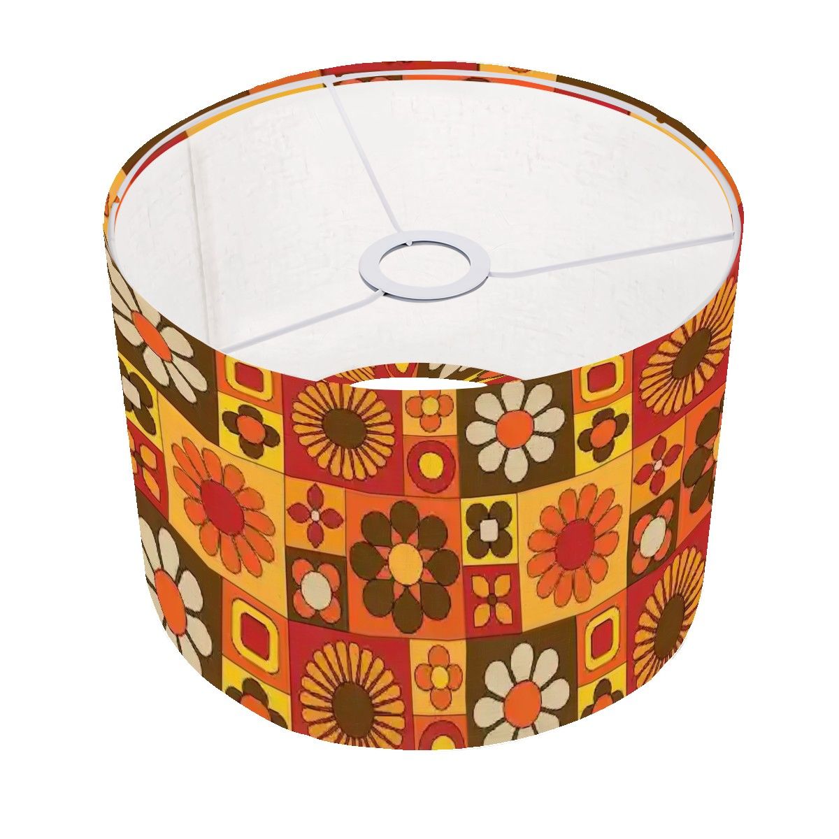Retro Mid Mod Brown Orange Yellow Groovy 70s Arc Floor Lamp Shade with Ring - Mid Century Modern Gal