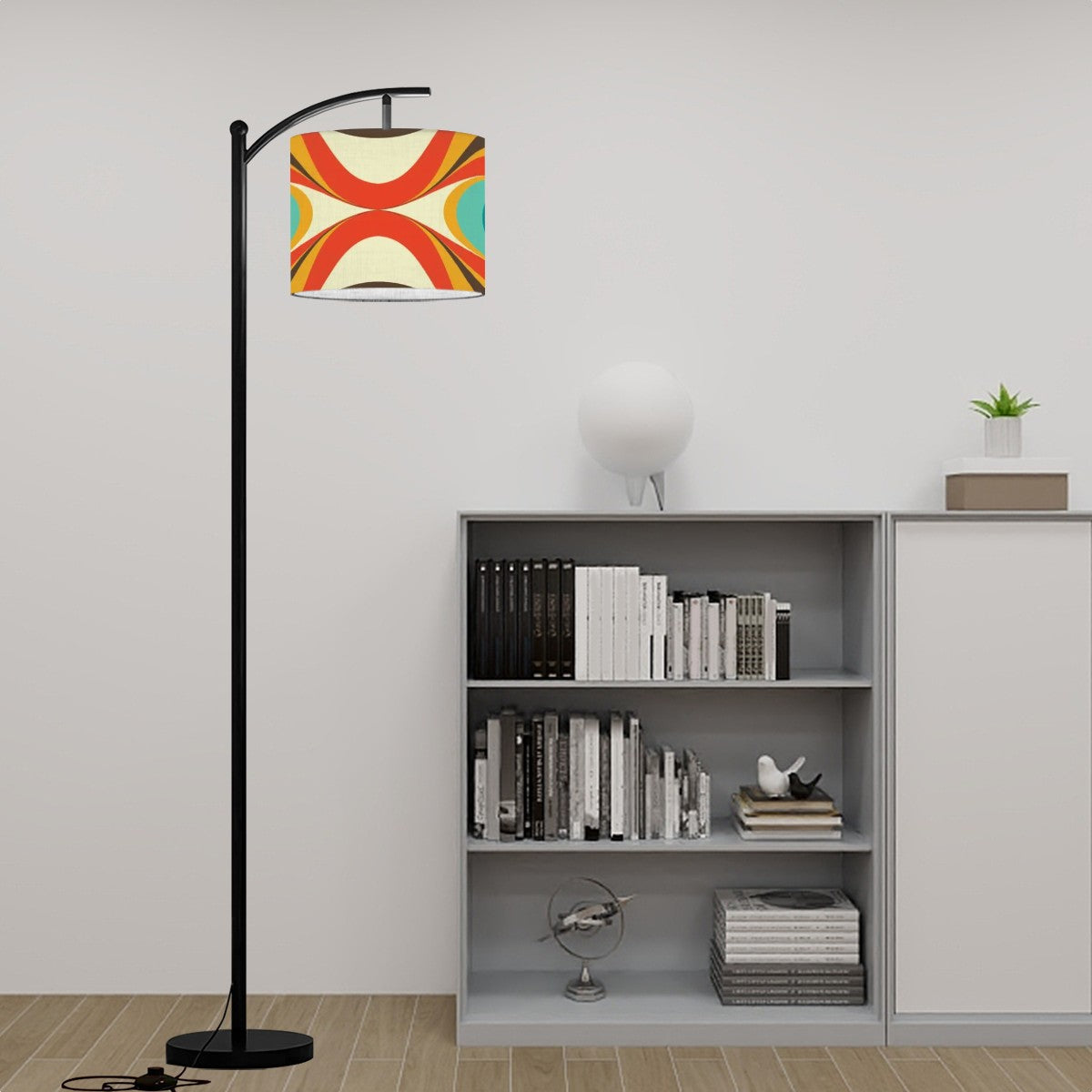 Mid Century Modern Arc Floor Lamp, Orange, Teal Mustard Yellow Mod Lighting - Mid Century Modern Gal