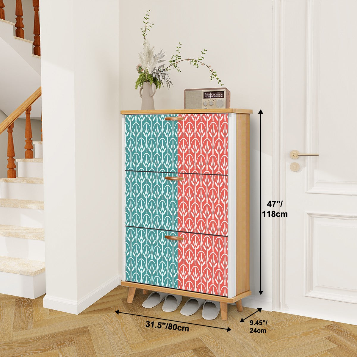 Art Deco Modern Shoe Storage Cabinet | Stylish & Functional Entryway Organizer - Mid Century Modern Gal
