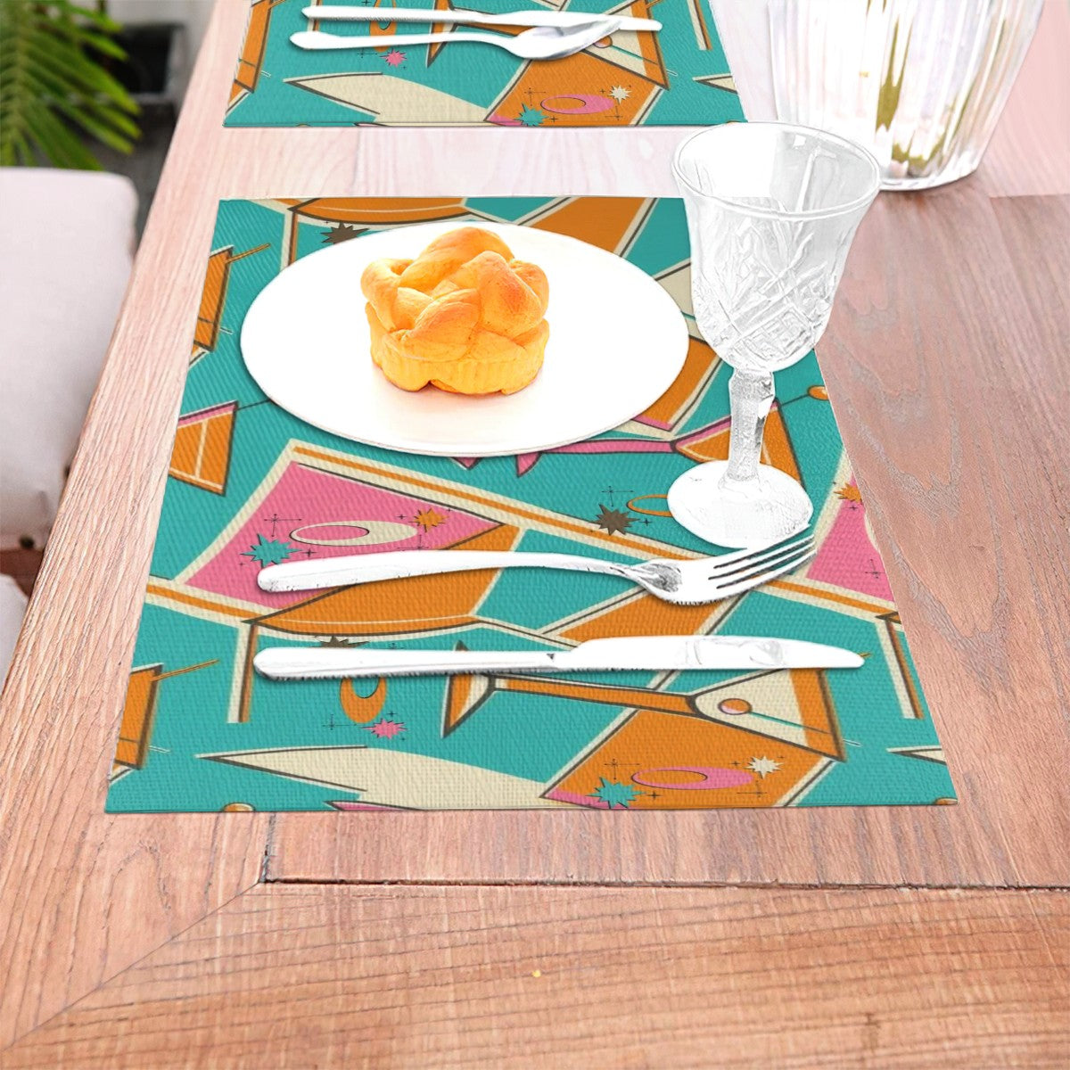 Mid Century Modern Cocktail Bar Placemats, Kitschy Orange, Pink Aqua MCM Tableware - Mid Century Modern Gal