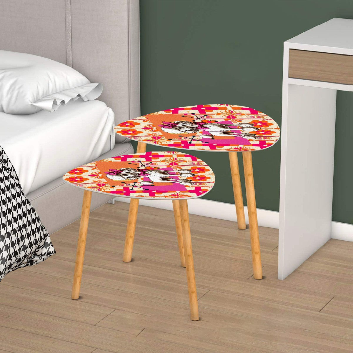 Mid Century Modern 50s Poodle Kitsch Hot Pink, Orange Mid Mod Nesting Tables - Mid Century Modern Gal