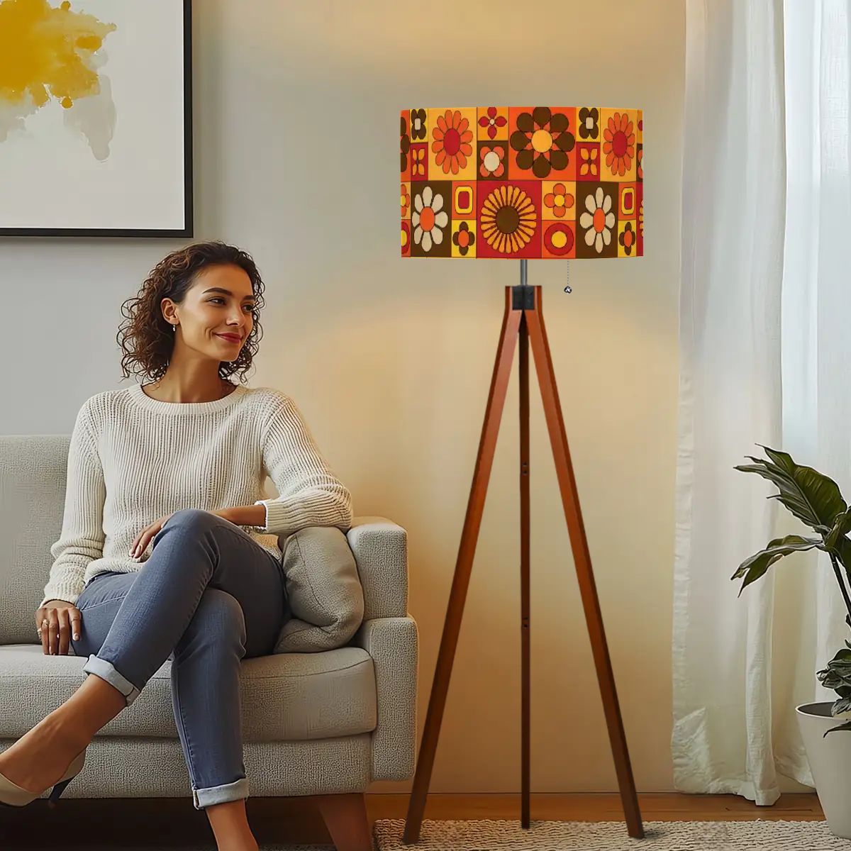 Retro Floor Tripod Lamp, Flower Power 70s Groovy Design - Mid Century Modern Gal