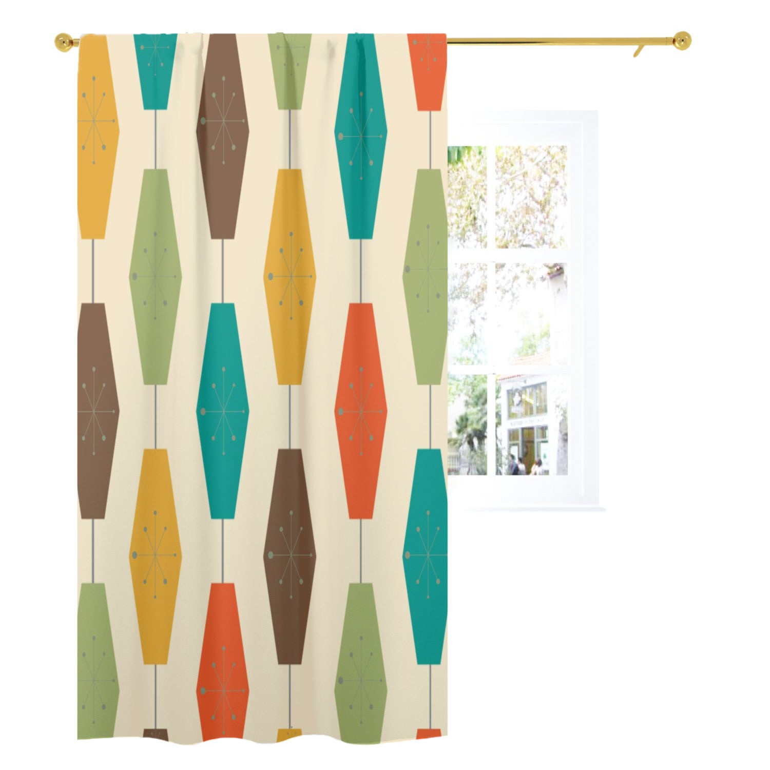 Mid Century Modern Groovy Lantern Lights, Retro Curtain, Single Panel - Mid Century Modern Gal