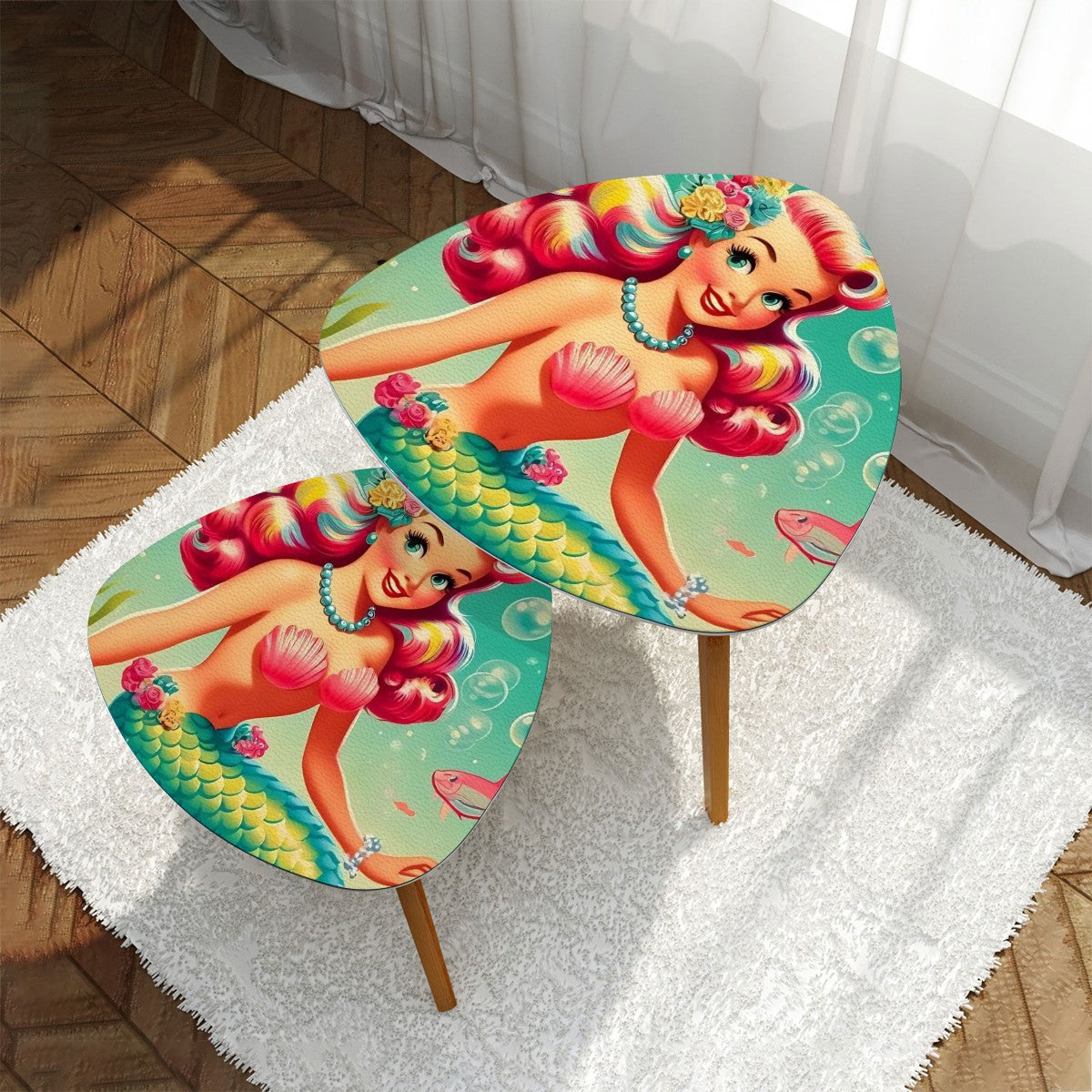 Kitschy 50s Mermaid Mid Century Modern Nesting Tables - Mid Century Modern Gal