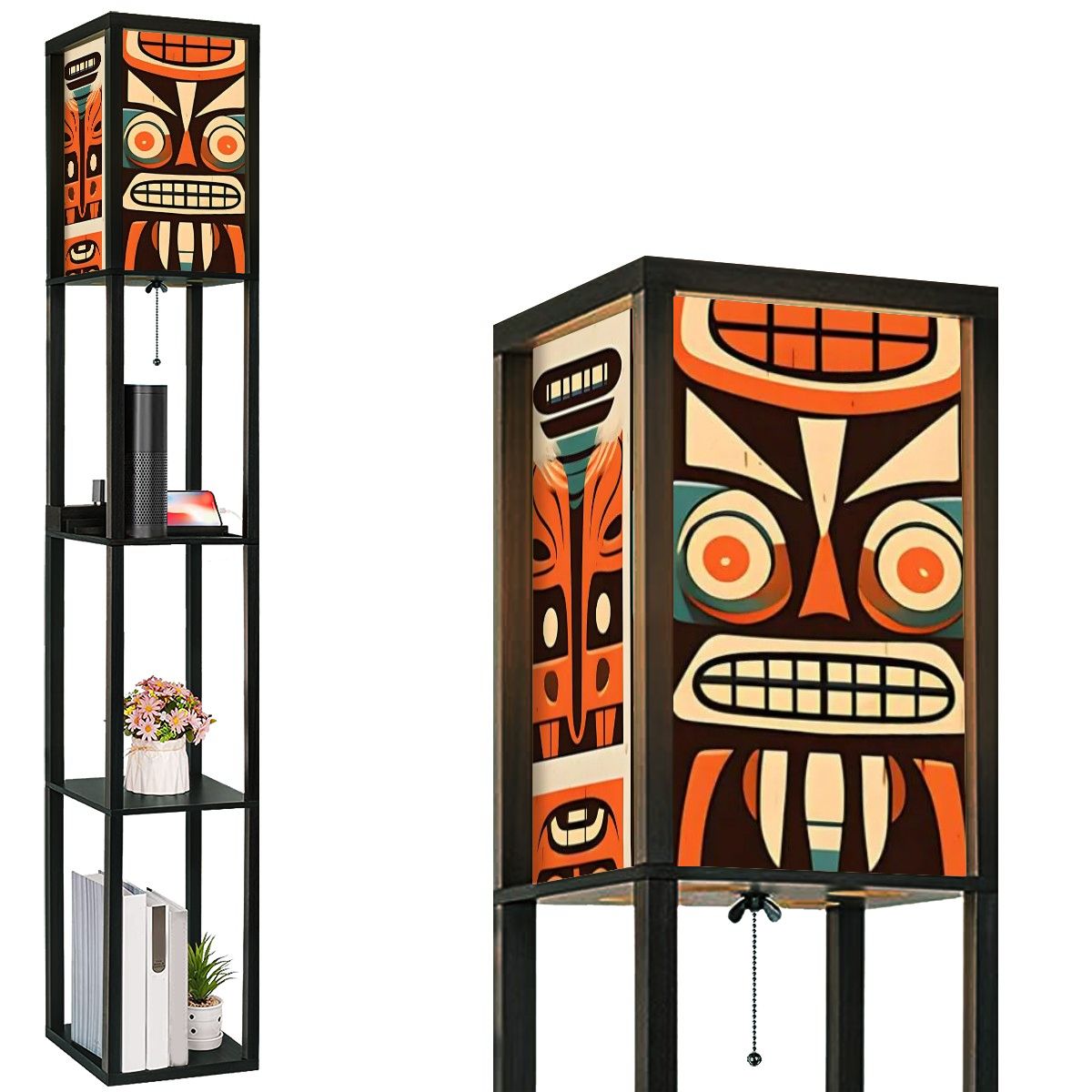 Mid Century Modern Tiki Idol, Tiki Totem Mid Mod Floor Lamp With Shelves - Mid Century Modern Gal