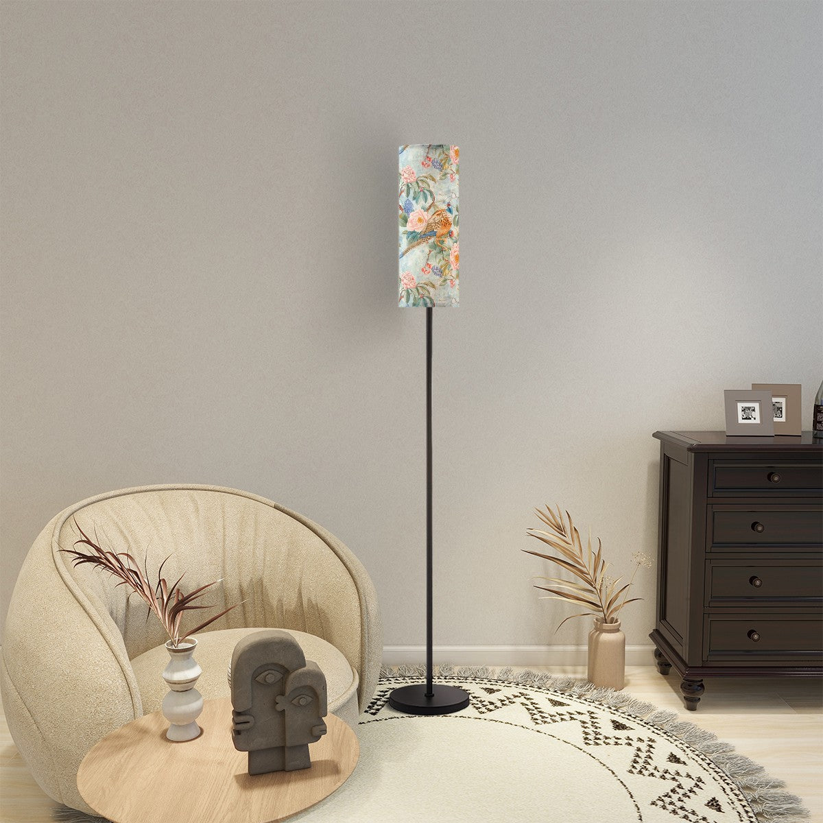 Chinoiserie Floral Blue, Pink Shabby Cottage Modern Floor Lamp - Mid Century Modern Gal