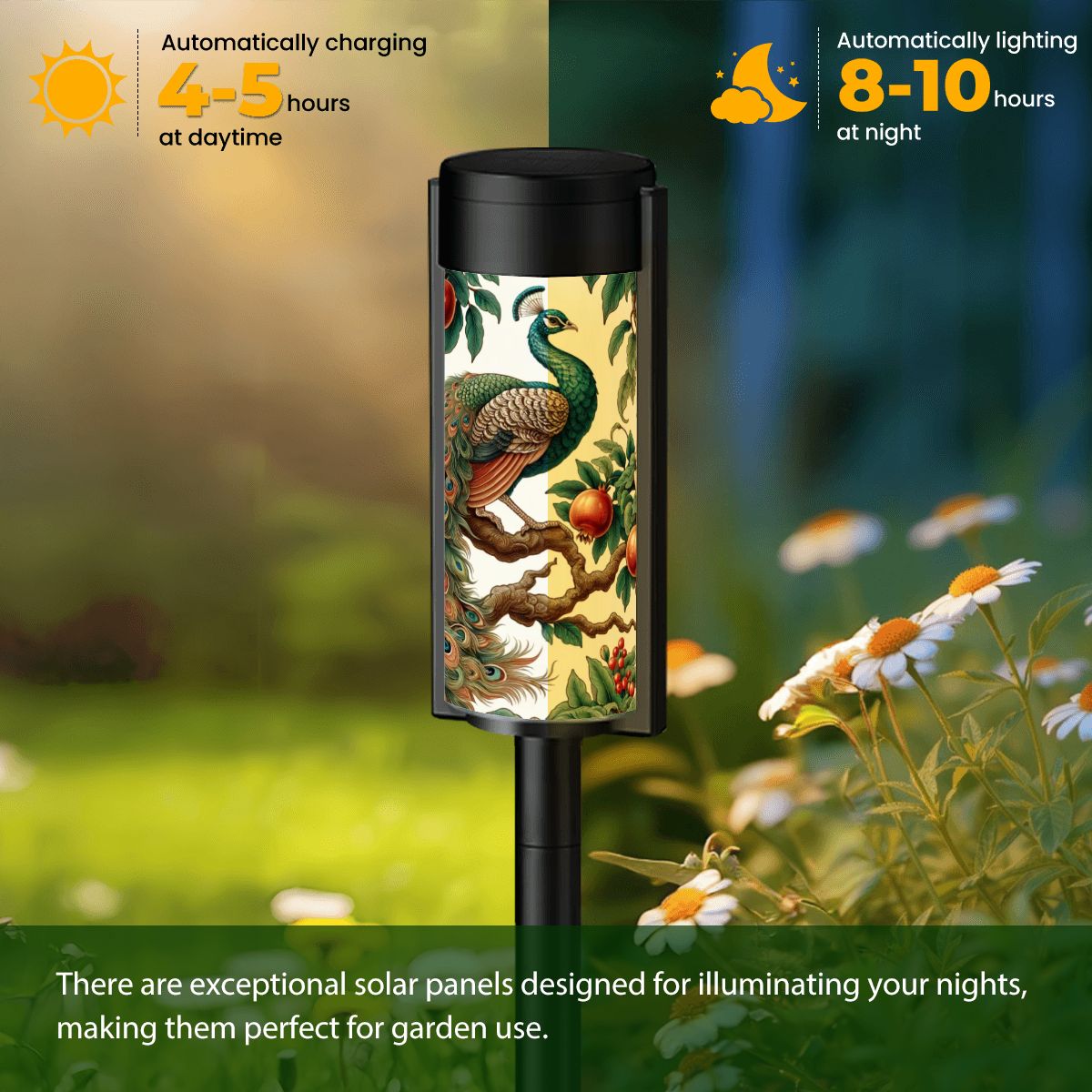 Modern Chinoserie Peacock Asian Zen Garden Outdoor Solar Lights - Mid Century Modern Gal