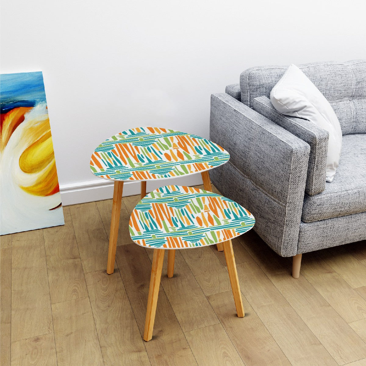 Mid Century Modern Furniture Nesting Tables, Tiki Inspired Color Pop Mod End Tables - Mid Century Modern Gal