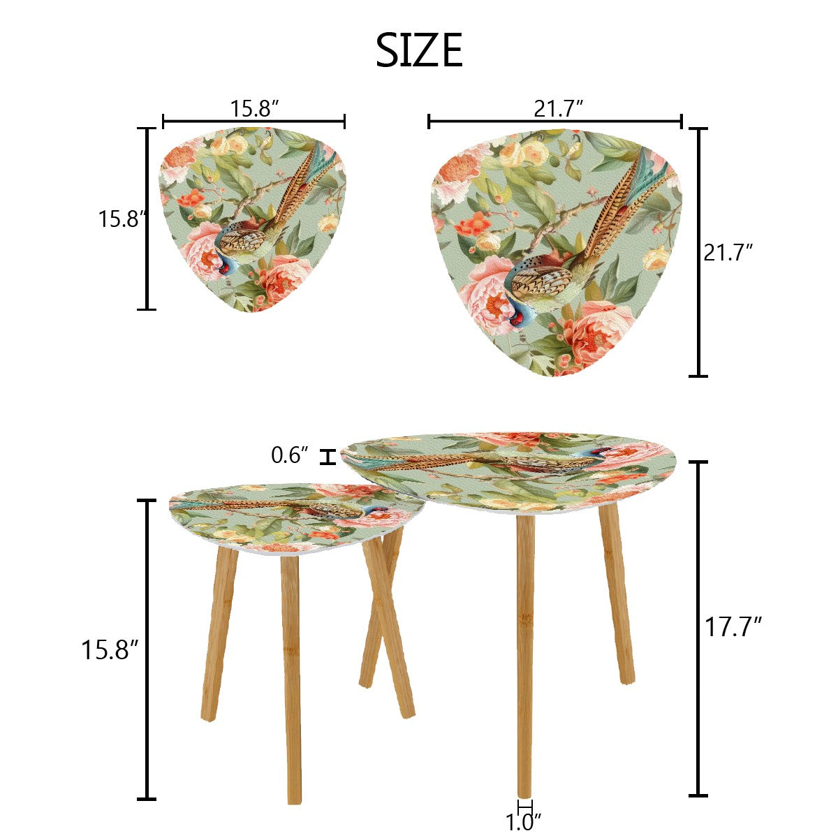 Chinoiserie Pheasant Floral Designed Modern Nesting Tables, Side Tables - Mid Century Modern Gal