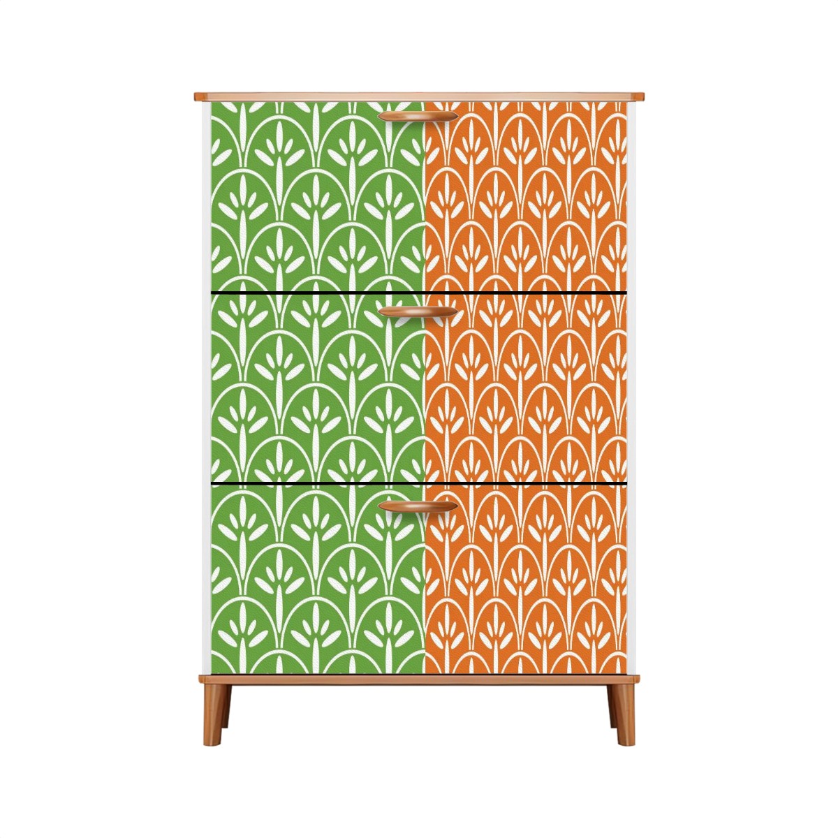 Art Deco Modern Shoe Storage Cabinet | Green Grass And Tangerine Orange Stylish & Functional Entryway Organizer - Mid Century Modern Gal