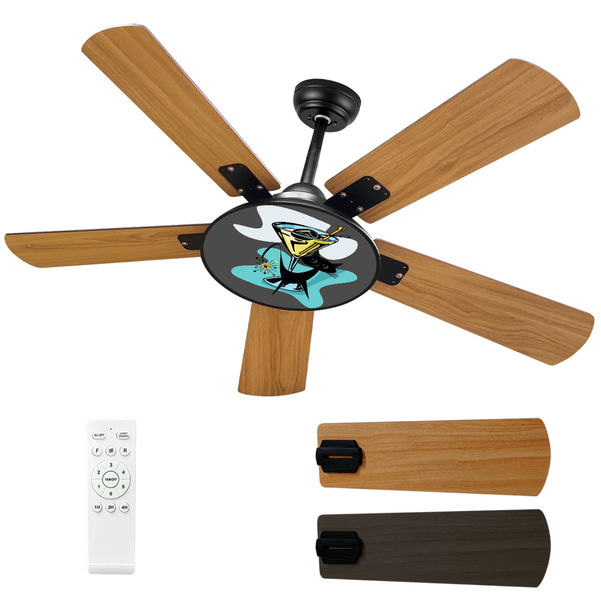 Mid Century Modern Atomic Cat Martini MCM Barware, Bar Ceiling Fan With Light - Mid Century Modern Gal