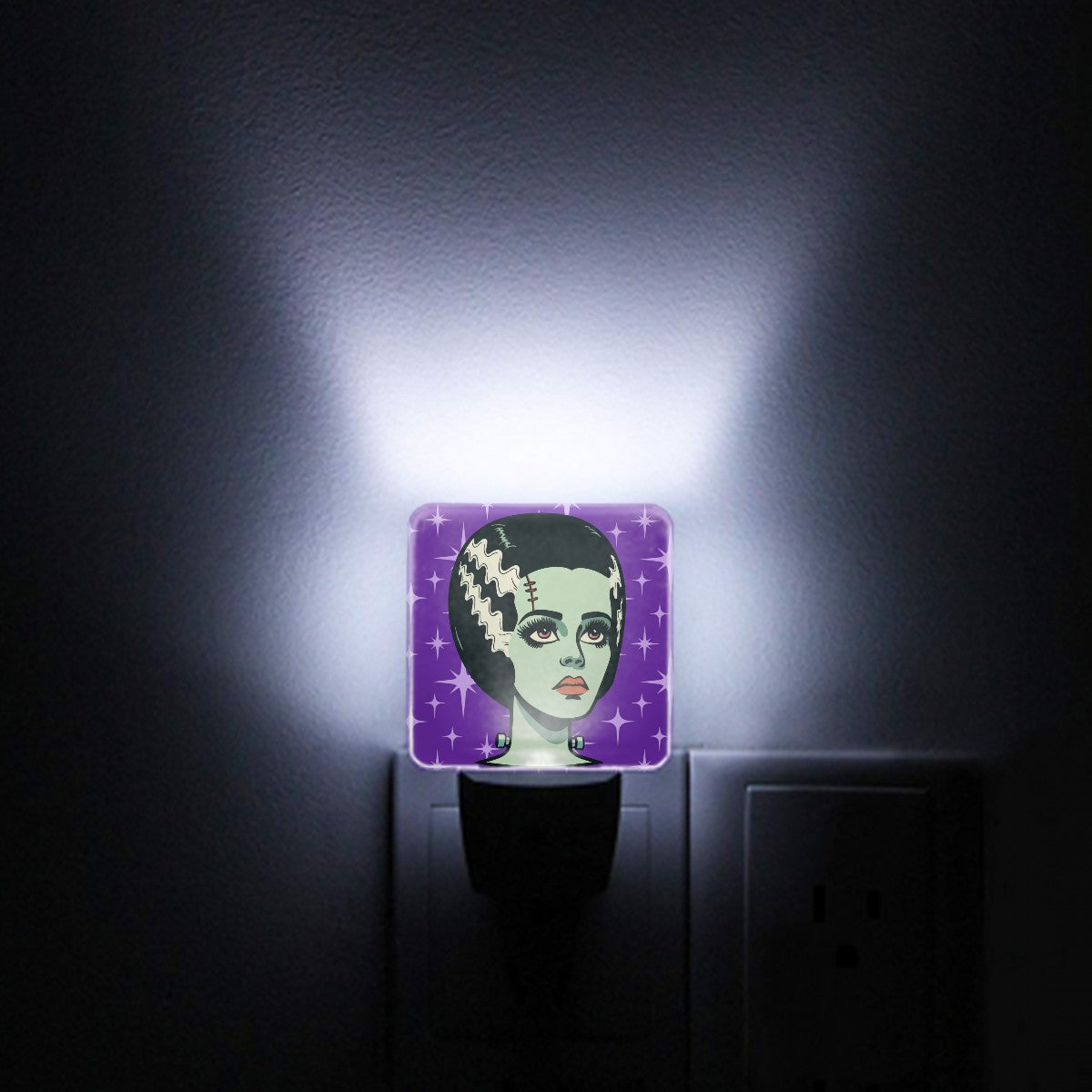 Bride of Frankenstein Retro Mid Mod Horror Buff Purple Halloween LED Night Light Set of 2 - Mid Century Modern Gal
