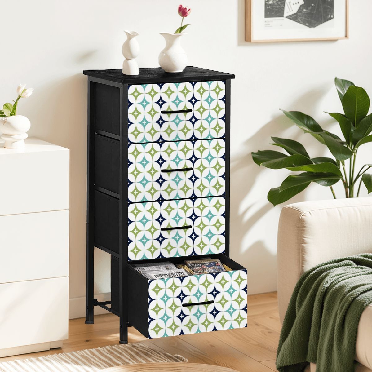 Mid Century Modern Atomic Blue, Green 4-Drawer Dresser - Mid Century Modern Gal