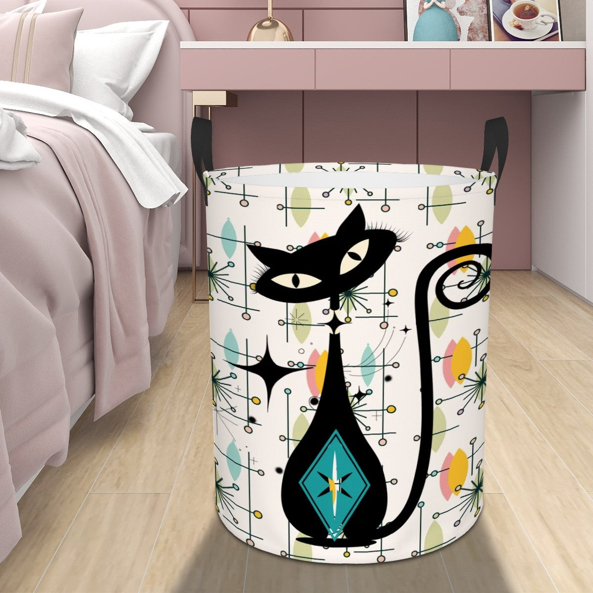 Atomic Cat Mid Century Modern Starburst MCM Designed Circular Laundry Basket - Mid Century Modern Gal