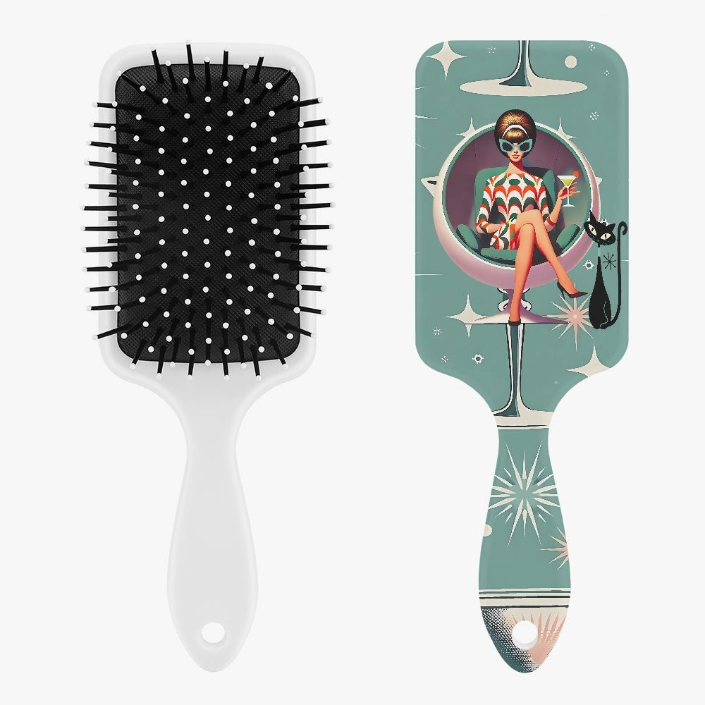 Mod 60s Gal Cats And Cocktails Vanity Travel Hairbrush - Mid Century Modern Gal