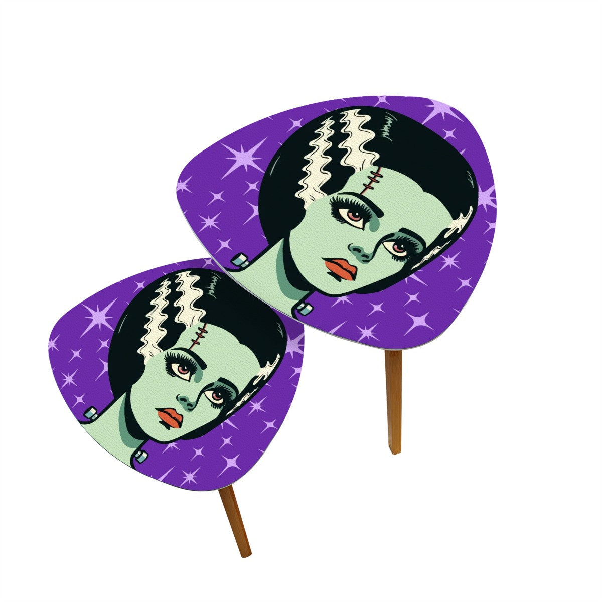 Bride of Frankenstein Retro Mid Mod Horror Buff Purple Halloween Nesting Tables - Mid Century Modern Gal