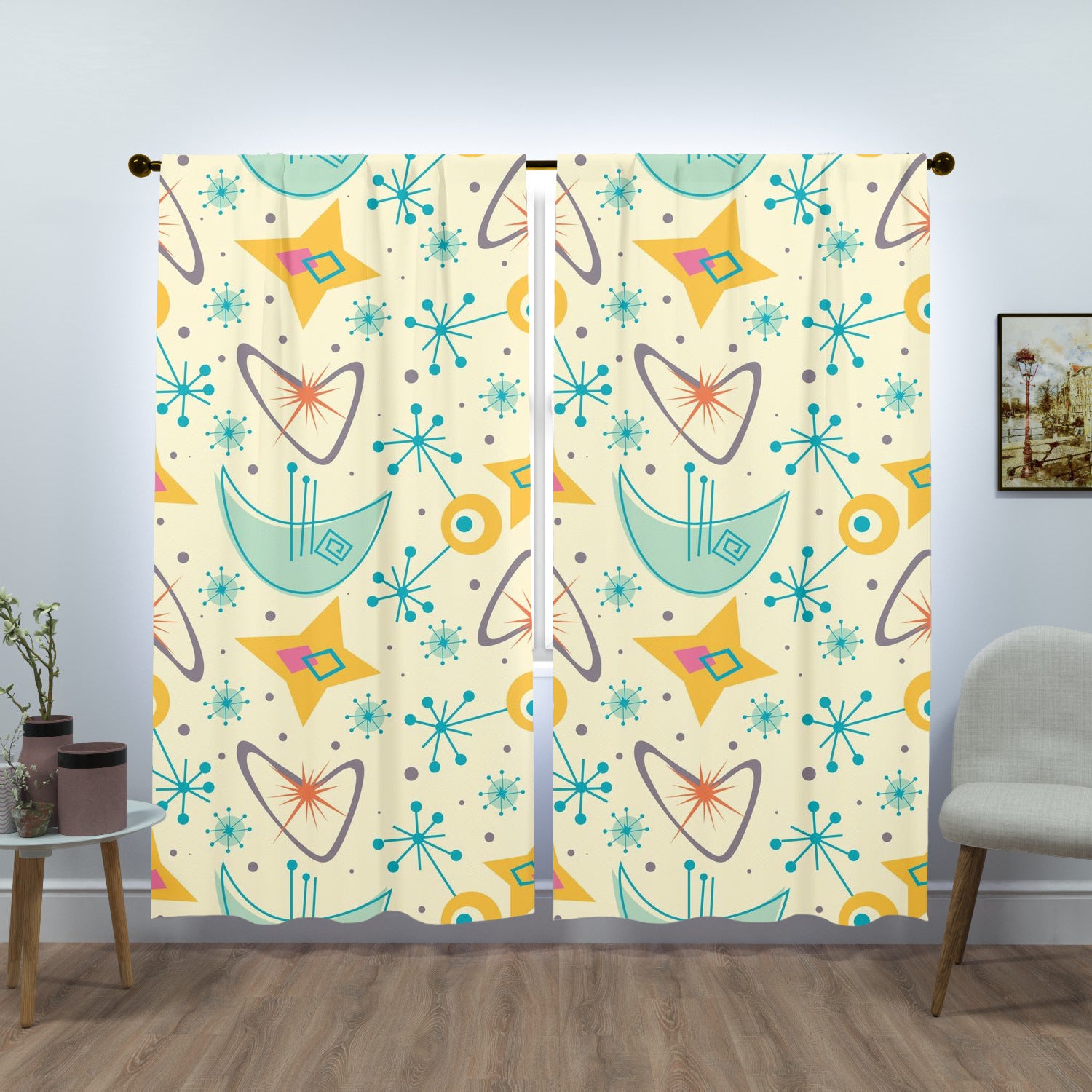 Mid Century Modern Atomic Boomerang, Retro Starburst Window Curtains (two panels) - Mid Century Modern Gal
