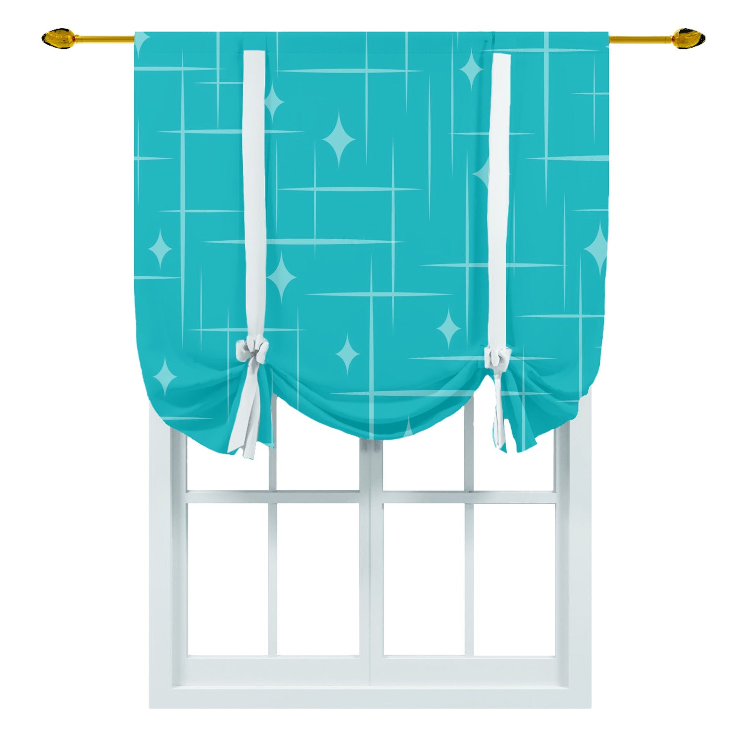 Mid Century Modern Dark Aqua Starburst Mod Retro Tie Up Curtain - Mid Century Modern Gal