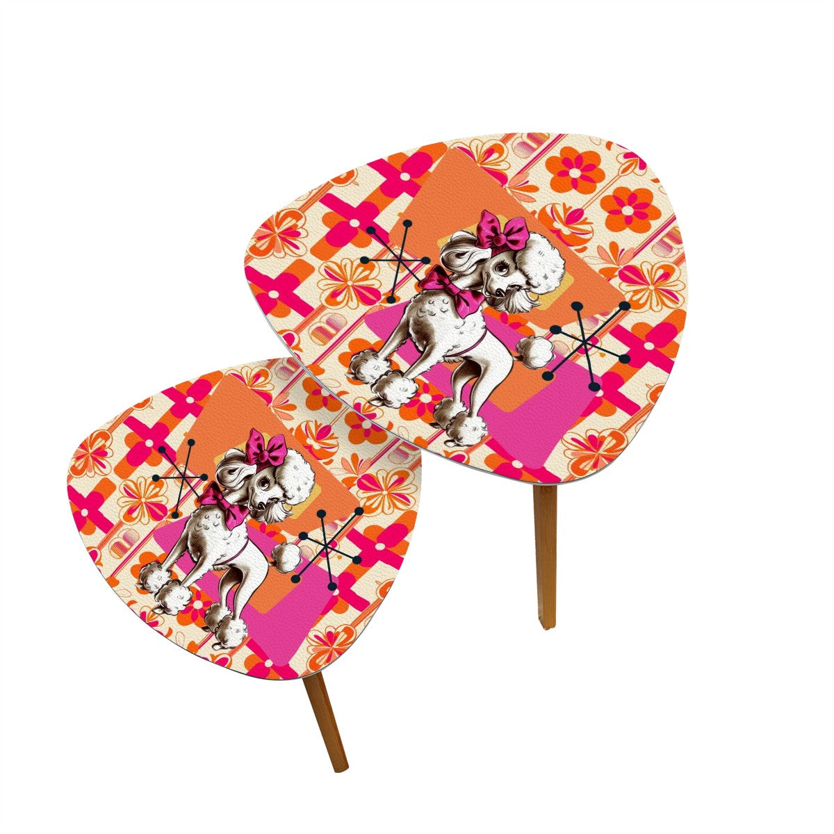 Mid Century Modern Atomic 50s Poodle Orange, Hot Pink, Retro Nesting Tables - Mid Century Modern Gal