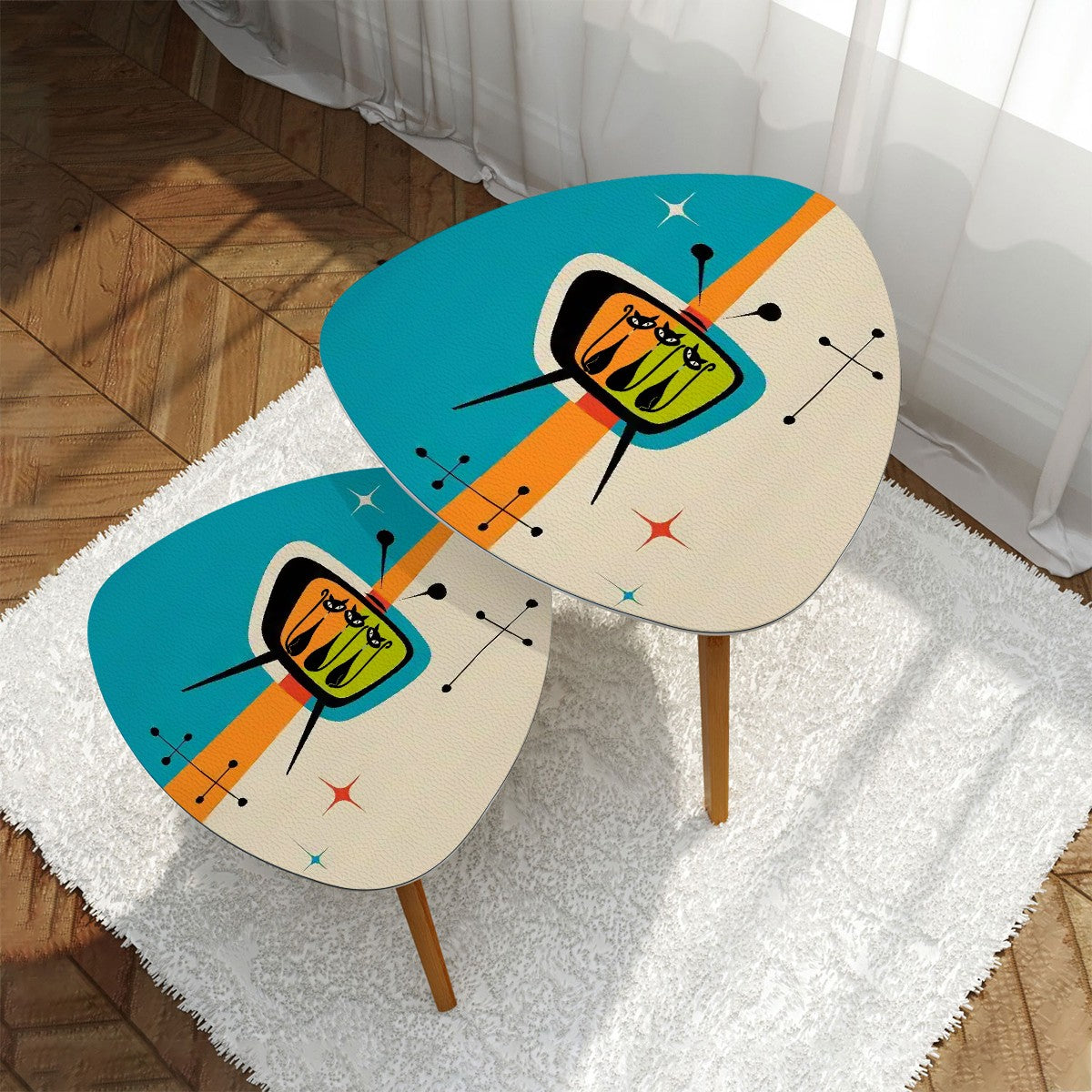 Mid Century Modern Atomic Cat, Retro TV Modern Nesting Tables - Mid Century Modern Gal