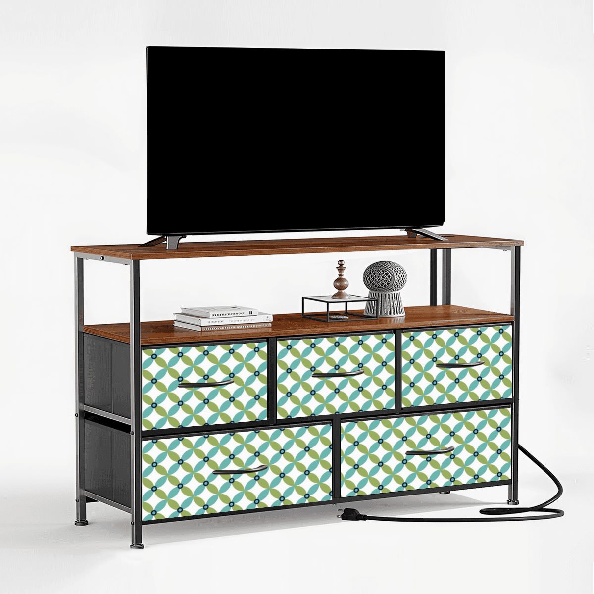 Mid Century Modern Atomic Blue, Green TV Stand Media Console - Mid Century Modern Gal