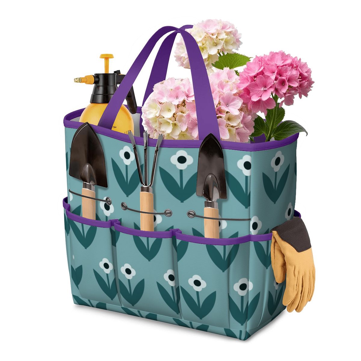 Scandinavian Teal Floral Mid Century Modern Garden Tool Bag - Mid Century Modern Gal