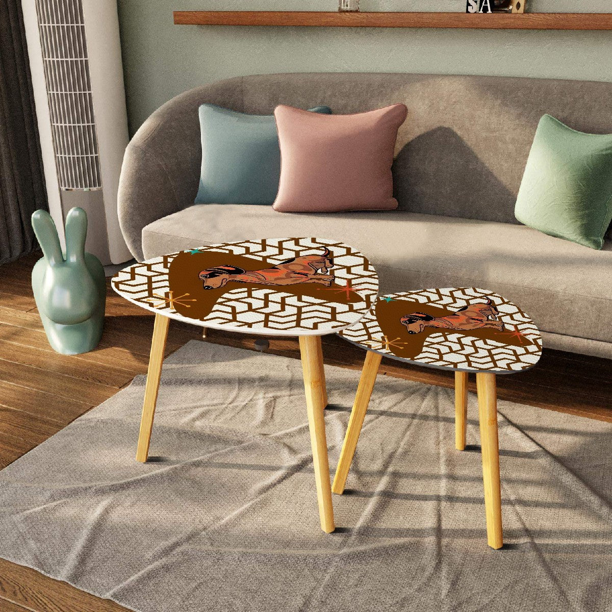 Retro Doxie Art, Velcro Dog Dachshund Mid Century Modern Nesting Tables - Mid Century Modern Gal