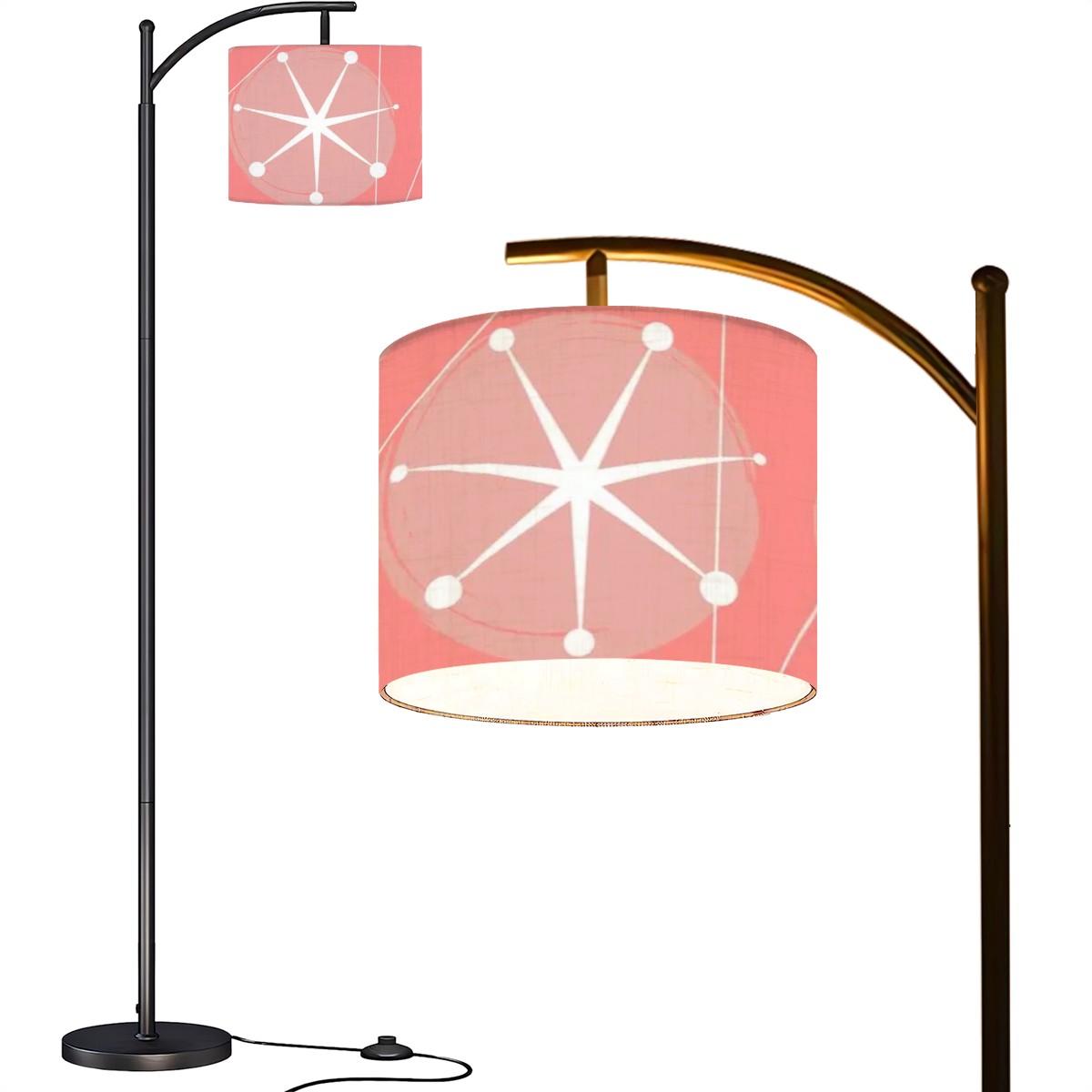 Arc Floor Lamp In Atomic 50s Pink, Starburst Mid Century Modern Adjustable Floor Lamp - Mid Century Modern Gal
