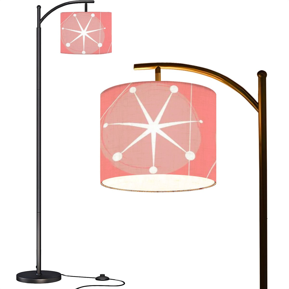 Arc Floor Lamp In Atomic 50s Pink, Starburst Mid Century Modern Adjustable Floor Lamp - Mid Century Modern Gal