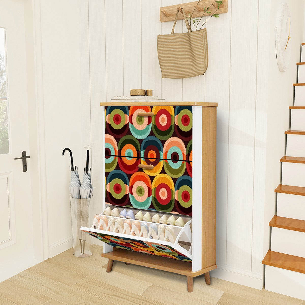 Retro Groovy Mod Space Orb Designed Mid Century Modern Shoe Storage Cabinet - Mid Century Modern Gal