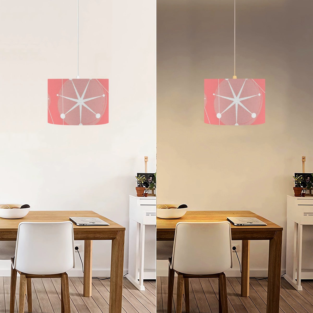 Atomic Pink Starburst Mid Century Modern Drum Chandelier - Mid Century Modern Gal