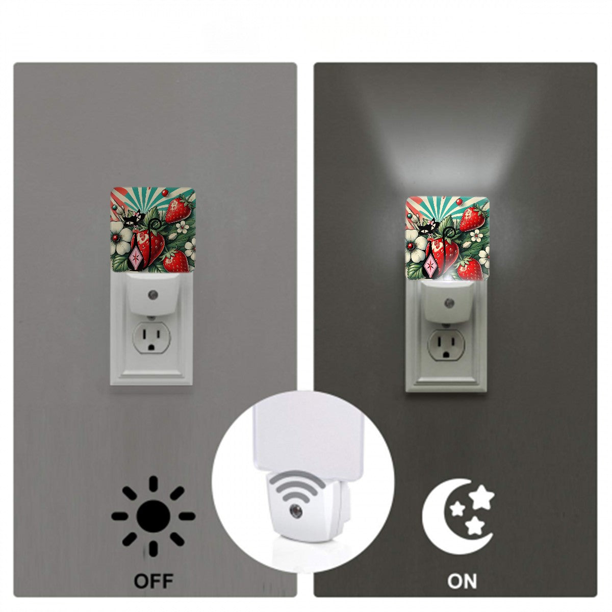 Atomic Cat Retro Strawberry Set Of Two Plug In Night Lights - Mid Century Modern Gal