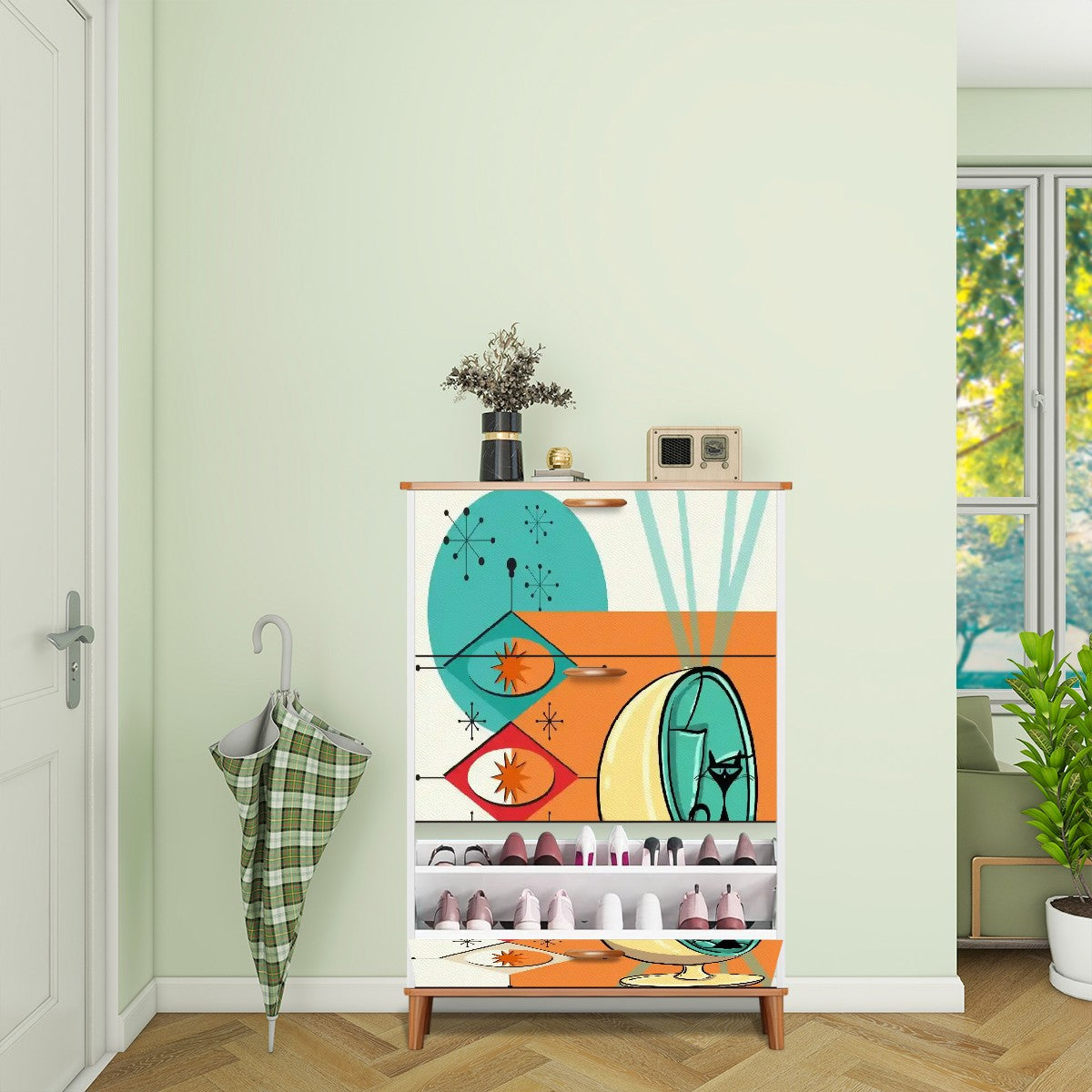 Atomic Cat Mid Century Modern Furniture Shoe Cabinet Storage Cabinet - Mid Century Modern Gal