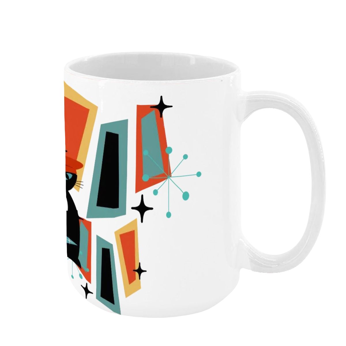 Atomic Cat Mid Century Modern Coffee Mug With Geometric Design - Mid Century Modern Gal