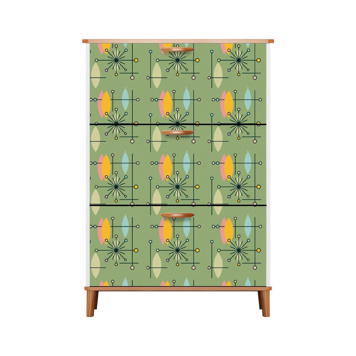 Mid Century Modern Green Yellow Atomic 50s Shoe Cabinet Storage Drawers - Mid Century Modern Gal