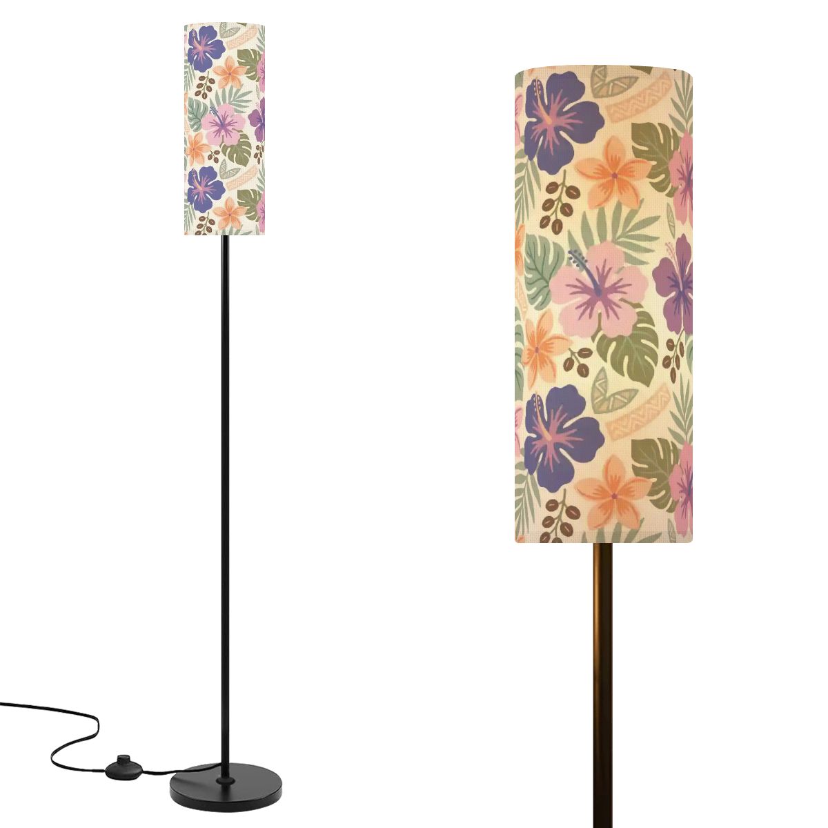 Retro Tropical Tiki Summer, Hawaiian Hibiscus Purple Slim Floor Lamp - Mid Century Modern Gal