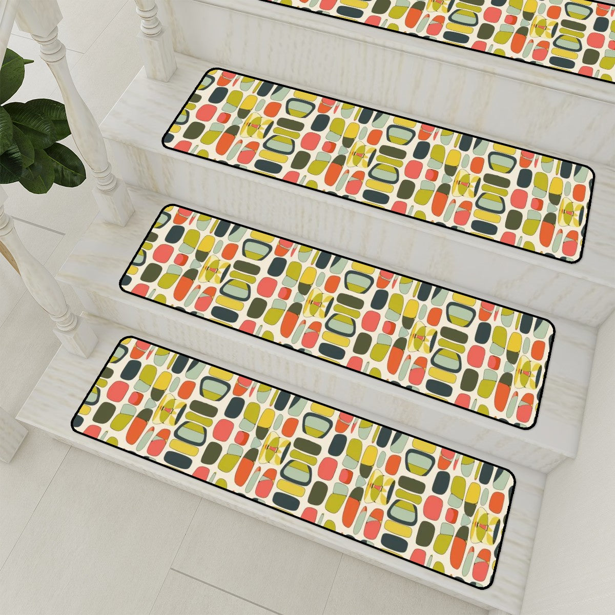 Mid Century Modern Multi Colored Retro Mod Geometric Designed Non Slip Carpet for Stairs Treads - Mid Century Modern Gal