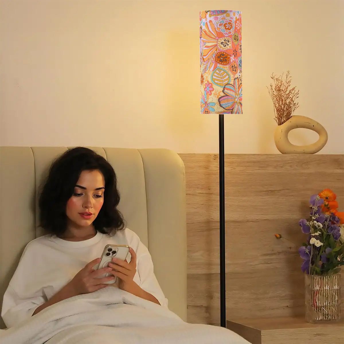 Vintage Floral Flower Power Pink, Blue Fun Colorful Mid Century Modern Floor Lamp - Mid Century Modern Gal